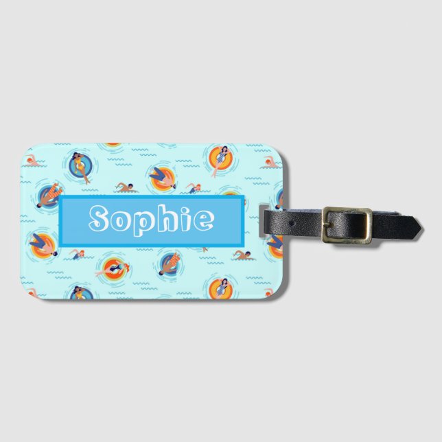 Swimming pool party name gift luggage tag (Front Horizontal)