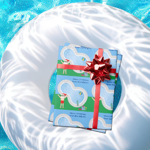 Swimming Pool Santa Claus Funny Custom Christmas Wrapping Paper