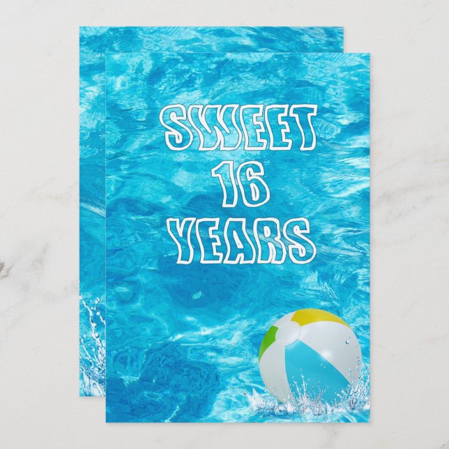 Swimming Pool Sweet 16 Birthday Party Invite (Front/Back)