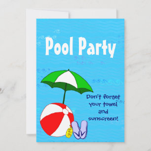 Swimming Pool Theme Custom Party Invitations