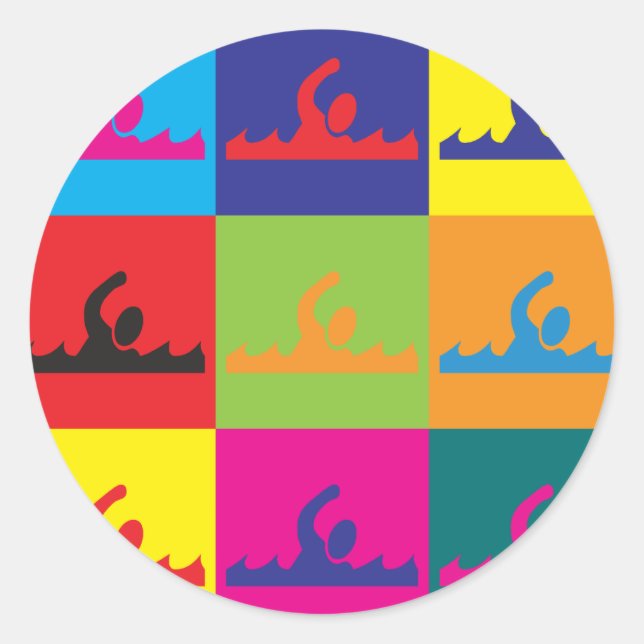 Swimming Pop Art Classic Round Sticker (Front)