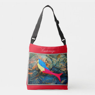 swimming red-tailed mermaid red crossbody bag
