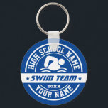 Swimming School Swim Team Personalize Text Key Ring<br><div class="desc">Personalized sports gifts and merchandise for school sports team. All texts are editable to fit your occasion. Background color can be changed using the design tool. Perfect souvenir for school coach and graduating seniors who are also great athletes.</div>