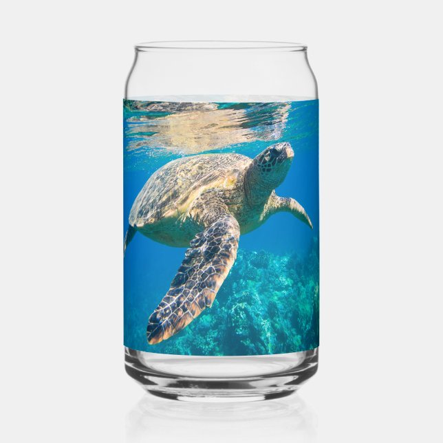 Swimming Sea Turtle Can Glass (Front)