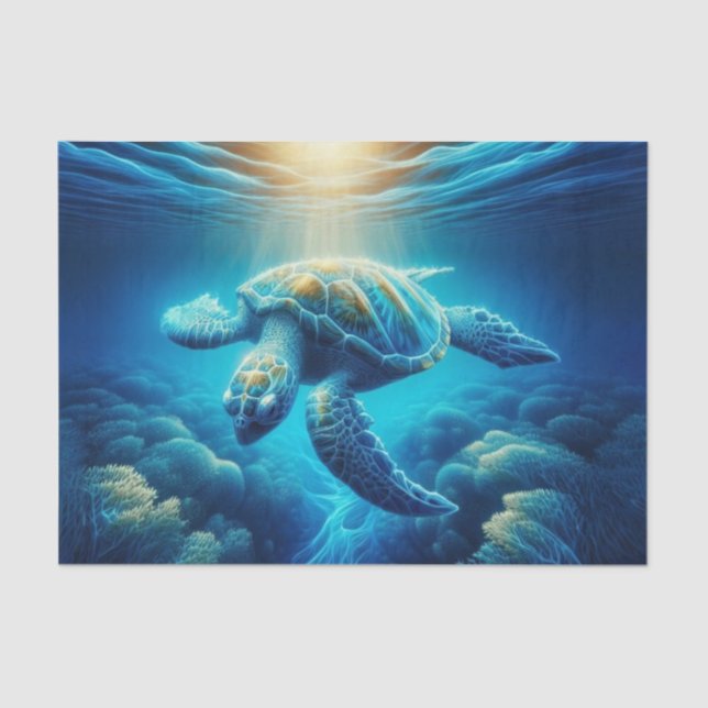 Swimming Sea Turtle Decoupage | Ocean Wildlife Art Tissue Paper (Front)