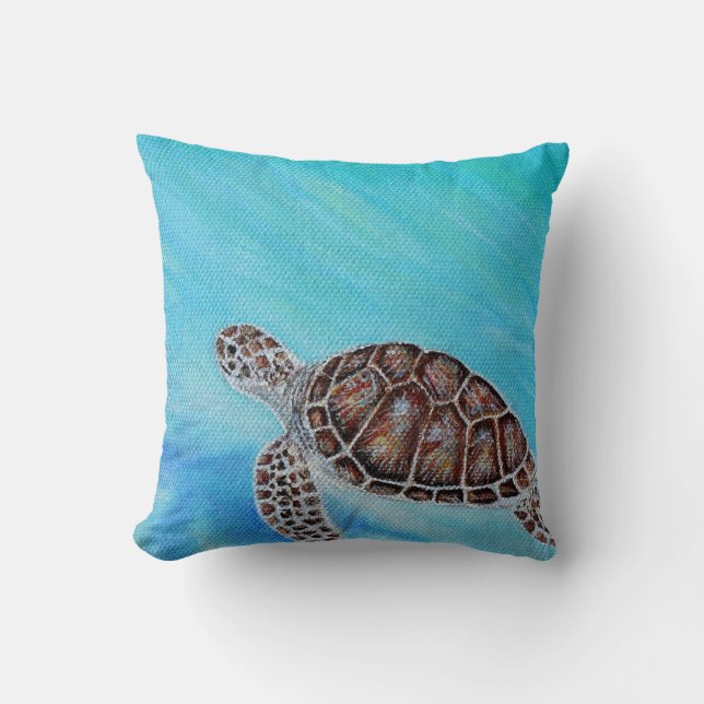 Swimming Sea Turtle Painting Cushion (Front)