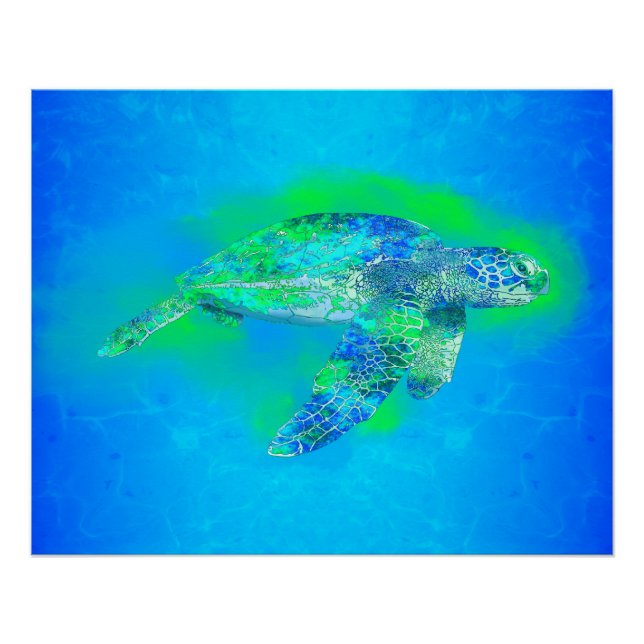 Swimming Sea Turtle Poster (Front)
