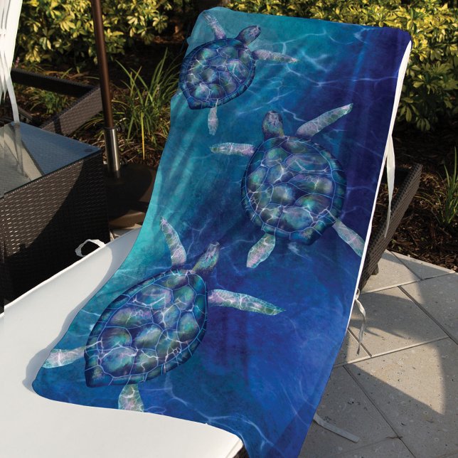 Swimming Sea Turtles Deep Blue & Turquoise Ocean Beach Towel (Creator Uploaded)