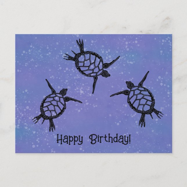 Swimming Sea Turtles  Happy Birthday Postcard (Front)