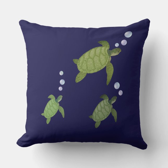 Swimming sea turtles on navy blue cushion (Front)