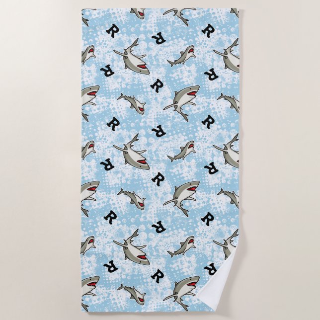 Swimming Sharks, Add Monogram Beach Towel (Front)
