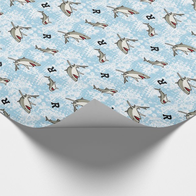Swimming Sharks, Add Monogram Wrapping Paper (Corner)