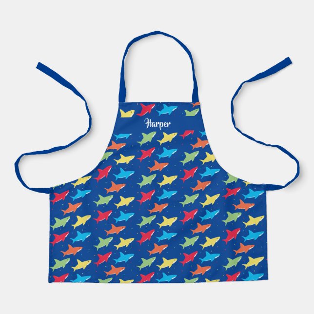 Swimming Sharks Multicolor Animal Cartoon Pattern Apron (Front)
