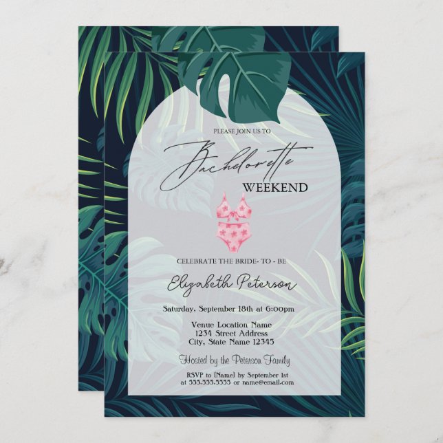  Swimming Suit Palm Leaves Bachelorette Party Invitation (Front/Back)