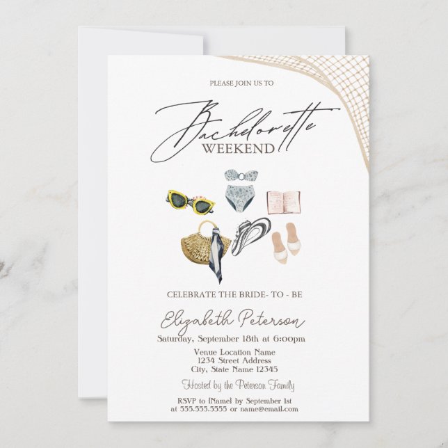  Swimming Suits Tropical Beach Bachelorette Party Invitation (Front)