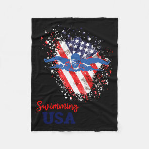 Swimming Support Team Flag Usa Pool Swimmer Fleece Blanket