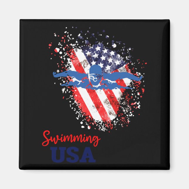 Swimming Support Team Flag Usa Pool Swimmer Magnet (Front)