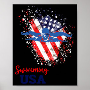 Swimming Support Team Flag Usa Pool Swimmer Poster
