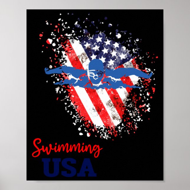 Swimming Support Team Flag Usa Pool Swimmer Poster (Front)