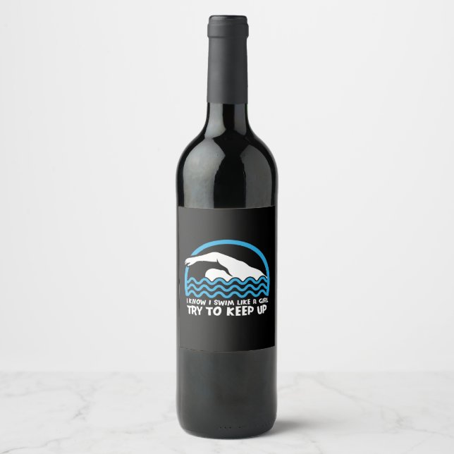 Swimming Swimmer Gift Wine Label (Front)