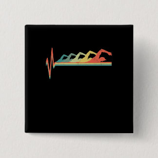 Swimming Swimmer Heartbeat Gift Premium 15 Cm Square Badge