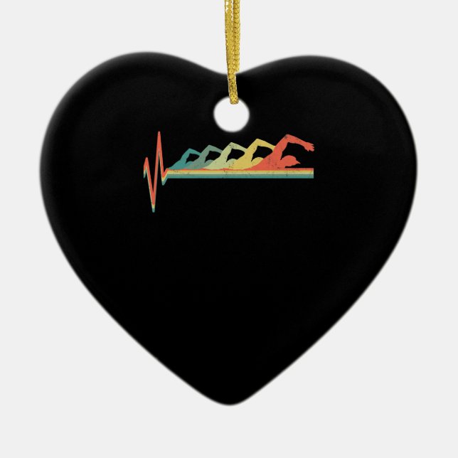 Swimming Swimmer Heartbeat  Gift Premium Ceramic Tree Decoration (Front)
