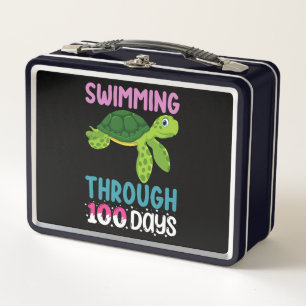 Swimming Through 100 Days Of School Turtle Metal Lunch Box