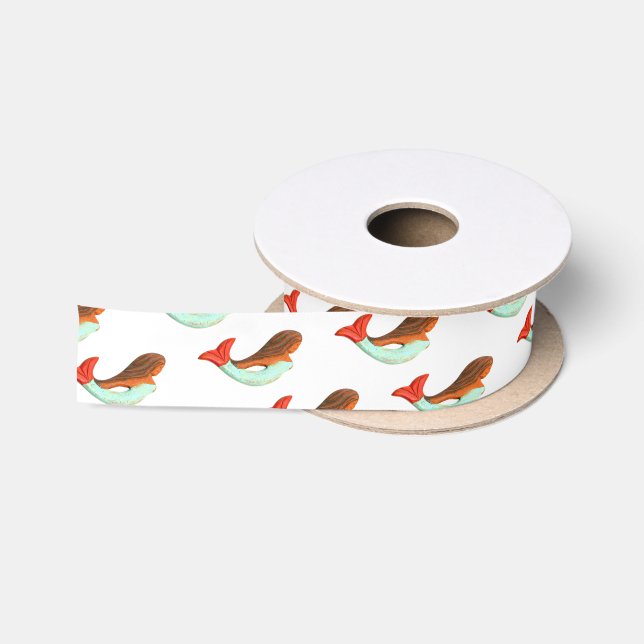swimming tiny mermaids pattern satin ribbon (Spool)