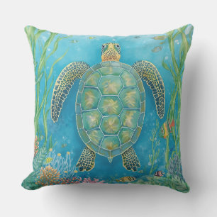 Swimming Tropical Sea Turtle Cushion