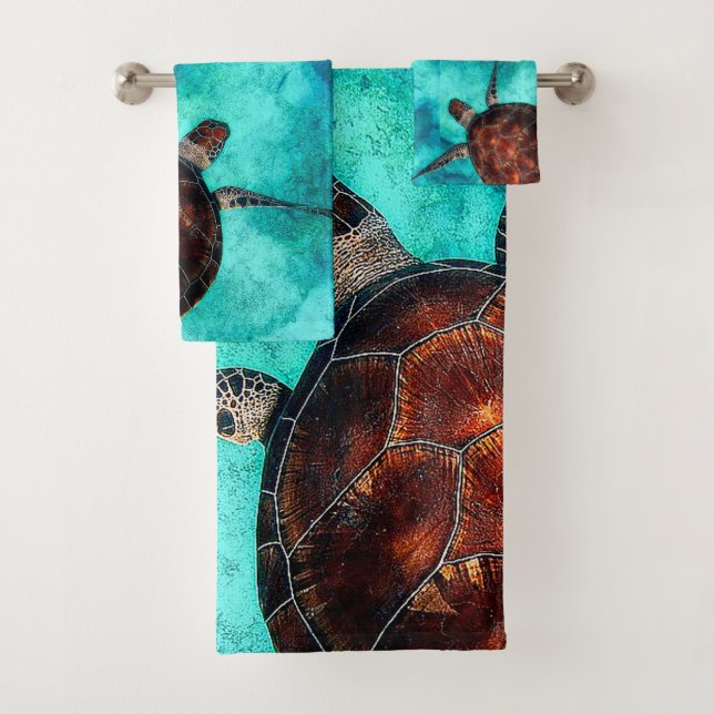 Swimming Turtles Bathroom Towel Set (Insitu)