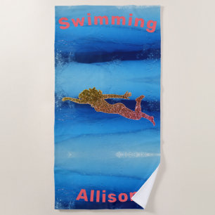 Swimming Under Water Sparkly Swimmer Beach Towel