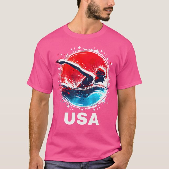 Swimming United States Team Apparel American Flag  T-Shirt (Front)