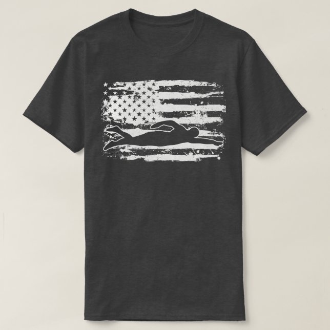Swimming USA Flag 4th of July T-Shirt (Design Front)
