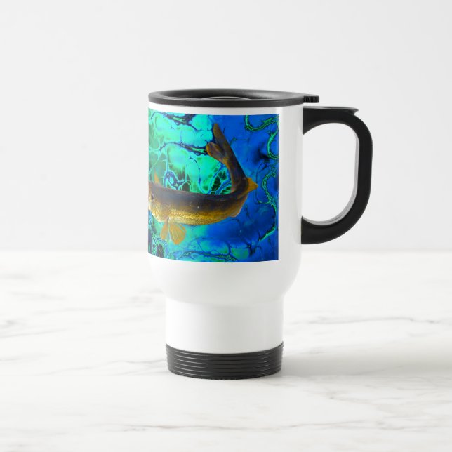 Swimming Walleye, Pickerel Fish Art Travel Mug (Right)