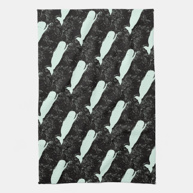 swimming white whales kitchen towel (Vertical)