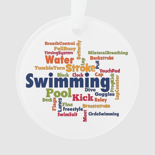 Swimming Word Cloud Ornament (Front)