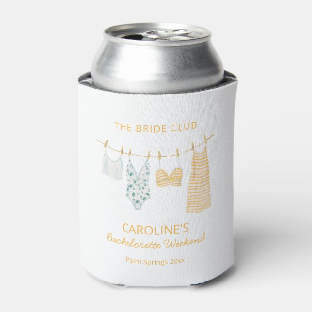 Swimsuit Clothesline Beach Bachelorette Weekend Can Cooler (Can Front)