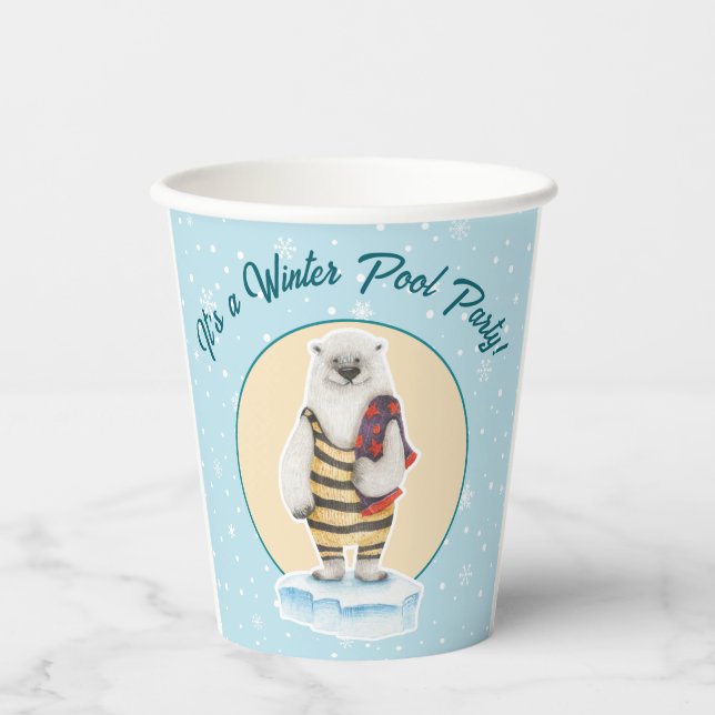 Swimsuit Polar Bear Winter Pool Party Paper Cups (Front)