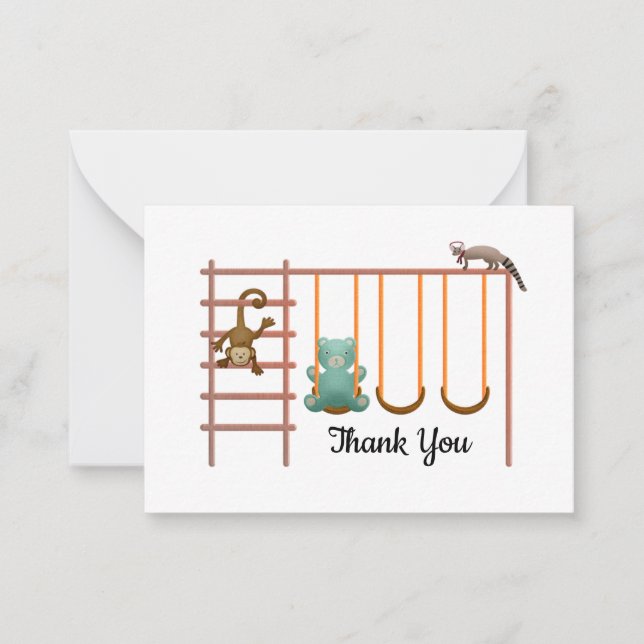 Swing Bear Monkey Racoon Thank You Card (Front)