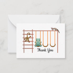 Swing Bear Monkey Racoon Thank You Card