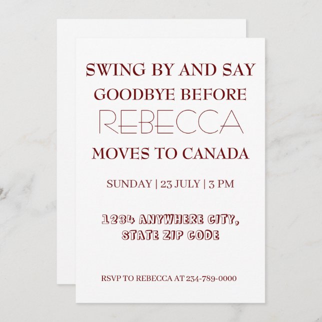 Swing By and Say Goodbye Going Away Farewell Party Invitation (Front/Back)