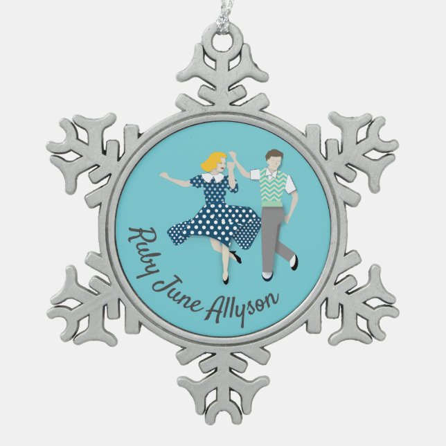 Swing Dance Snowflake Pewter Christmas Ornament (Front)