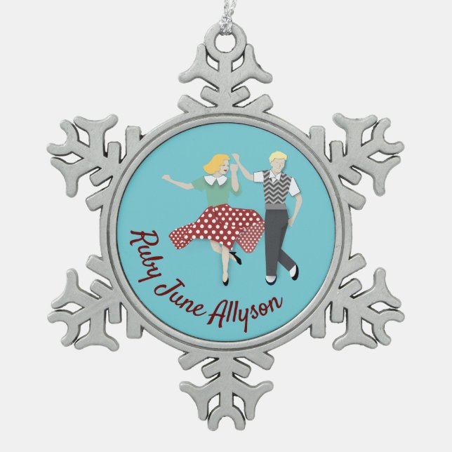 Swing Dance Snowflake Pewter Christmas Ornament (Front)