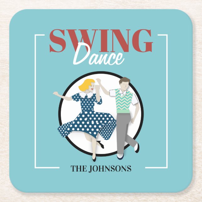 Swing Dance Square Paper Coaster (Front)