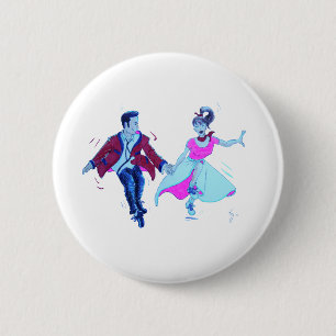 swing dancer pink poodle skirt saddle shoes 6 cm round badge