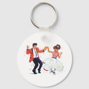swing dancer with poodle skirt and saddle shoes key ring