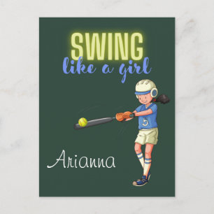 Swing Like A Girl Softball   Postcard