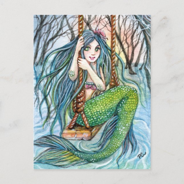 Swing - Mermaid Art Postcard (Front)