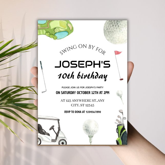 Swing On By Watercolor Golf 10th Birthday Party Invitation (Swing On By Watercolor Golf 10th Birthday Party Invitation
)