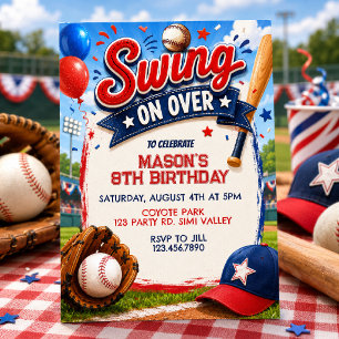 Swing On Over Baseball Birthday, Baseball Party Invitation